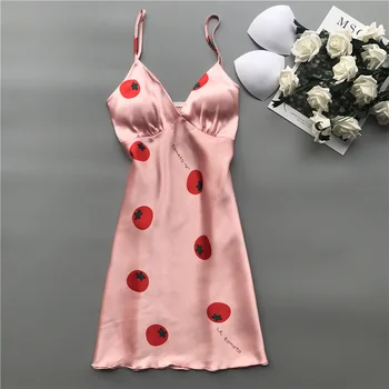 

Nightdress Women Spring Summer New Satin Nightie Spaghetti Strap Nightgown Casual Intimate Lingerie Nightwear Silky Sleepwear