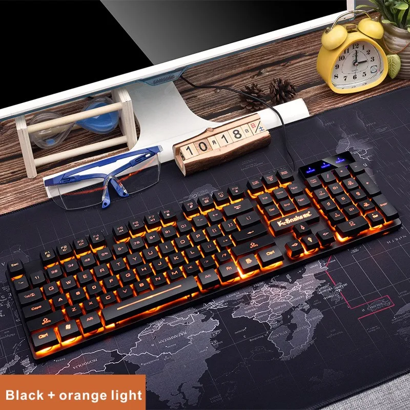 Black orange light Игровая клавиатура светящаяся Ретро круглая металлическая панель геймерская клавиатура USB Проводная стимпанк водонепроницаемая для настольного компьютера ПК ноутбука - Цвет: Black orange light