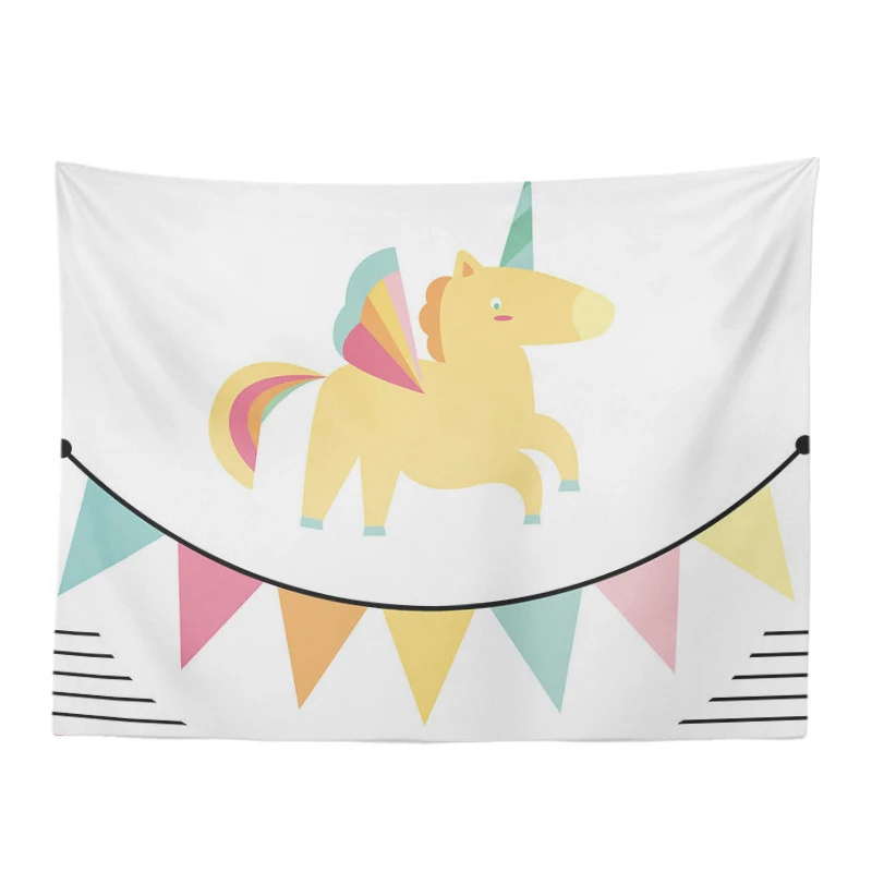 

Color Custom Unicorn Tapestry Clouds Wings Text Cartoon Wall Hanging Living Room Decoration Large Polyester Non-Slip Yoga Mat
