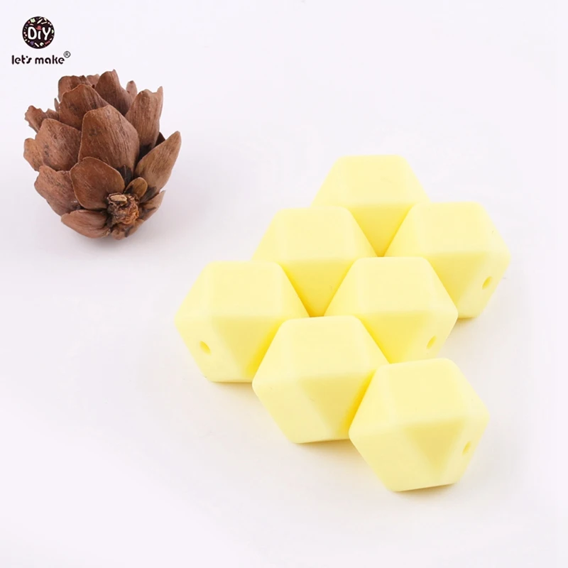 Давайте сделаем конфеты желтый Цвет может жевать силикона Восьмиугольные шарики BPA бесплатно DIY прорезывания зубов Hex бисера 5 шт. 14 мм