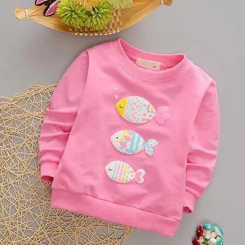 

baby girls T-shirts for 0-3 years children's shirt cotton baby clothes long-sleeved Red and pink color fish pattern Blouses