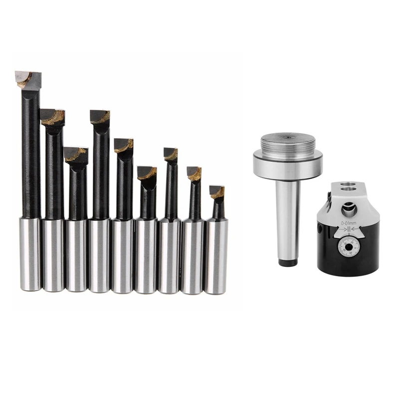 

2 Set Durable Hard Alloy Shank Boring Bar Set Carbide Tipped Bars 12Mm for 2 Inch 50Mm Boring Head for Lathe Milling Black & Sil