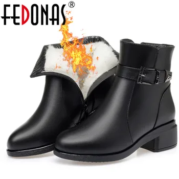 

FEDONAS Fashion Women Ankle Boots High Heels Wool Fur Snow Boots Winter Buckles Shoes Woman Short Motorcycle Boots Pumps