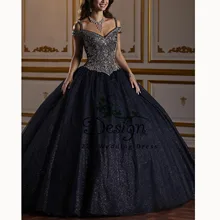 Бальные платья на бретельках чёрный игристый шикарное Расшитое бисером в честь пятнадцатилетия Платья Кристаллы с длинным шлейфом сладкий 16 платья для женщин