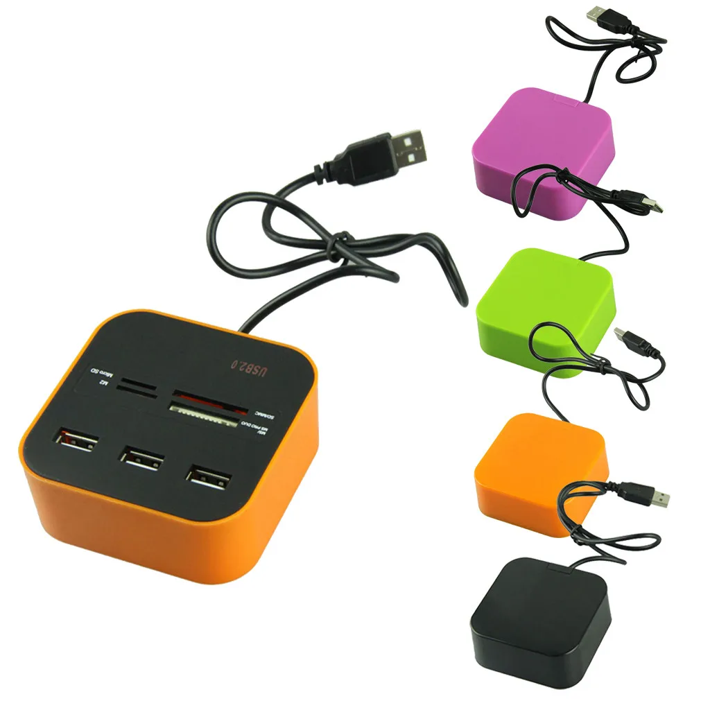 Usb-хаб 2,0 Micro USB 2,0 комбинированный считыватель все-в-одном высокоскоростной usb-разветвитель адаптер USB 2,0 концентратор с 3 портами для компьютеров