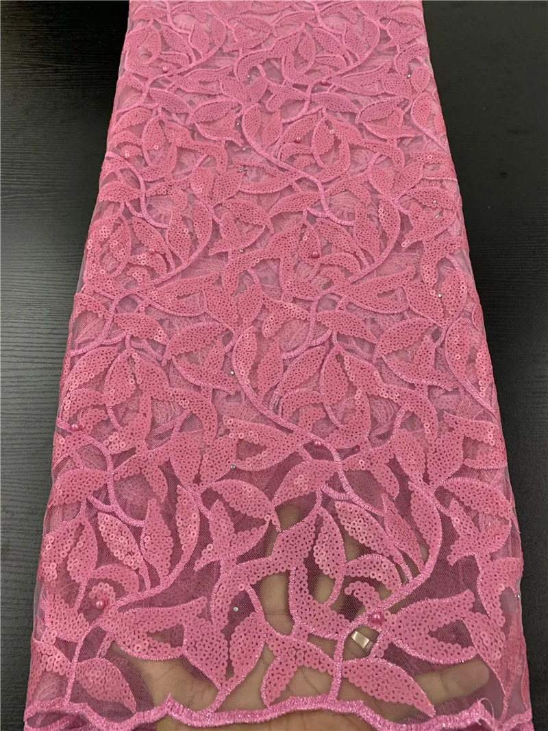 

Hot Sale Baby Pink Sequins Lace Fabric Popular French Tulle Lace Fabric with Sequins for Wedding Party Sequence Lace APW2561B