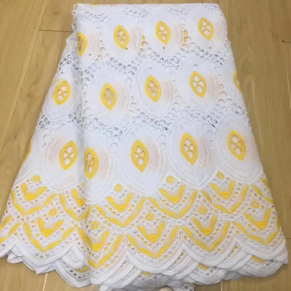 Высокое качество африканская сетчатая кружевная ткань хлопок вышивка французская швейцарская вуаль пробивная хлопковая кружевная ткань белая 5 ярдов