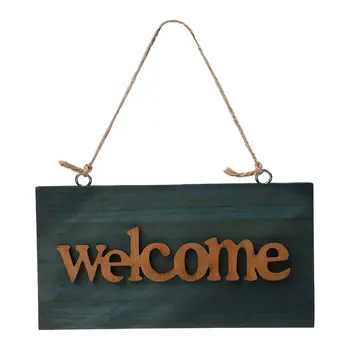 

Vintage Wooden Open Closed Welcome Sign Plaque Blue Cafe Shop Door Hanging Sign Sign Type:Welcome
