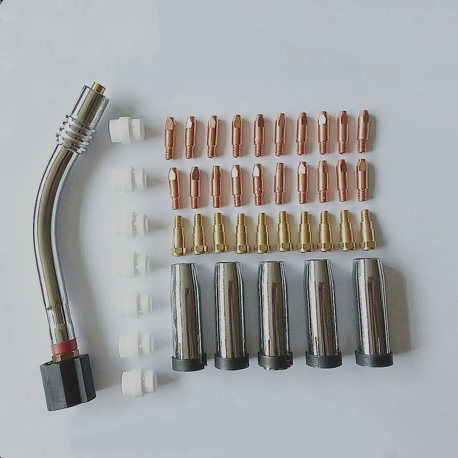 Good Welding Assistant 43 pcs accessories kit of copper contact tips connectiong rod, difuser，and swan neck for 24KD Binzel CO2