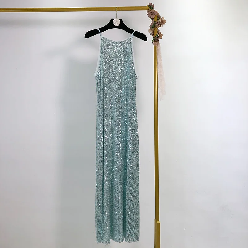 

Halter strapless shoulder dress sexy strap sequins