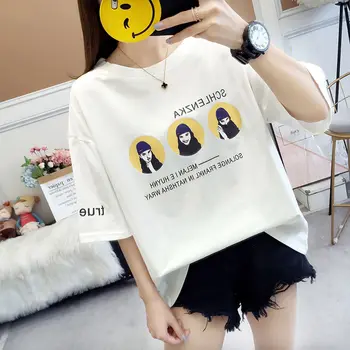 

2019 summer new large size 200 Jin fat mm short sleeve T-shirt women's pure cotton loose show thin fat sister half sleeve top