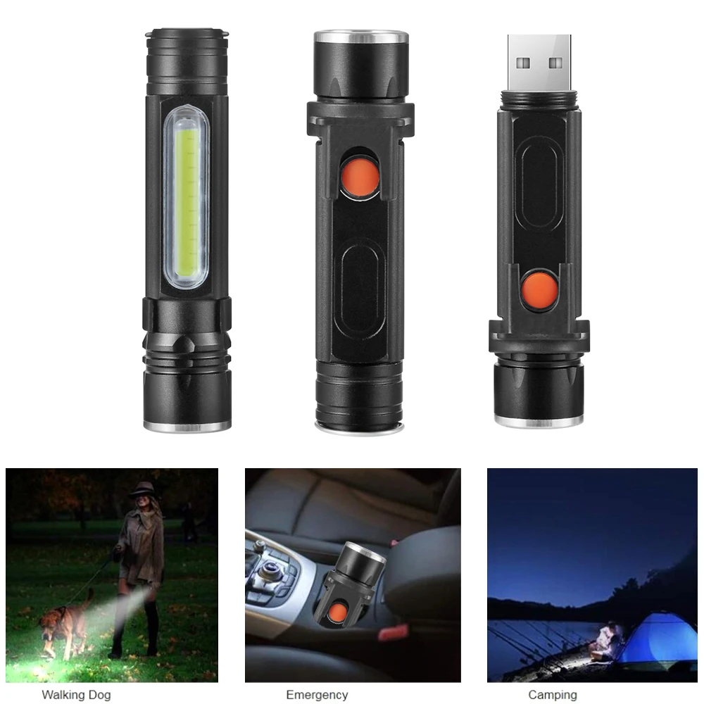 Мини светодиодный фонарь Яркий T6 Супер яркий USB Перезаряжаемый светодиодный COB вспышка светильник фонарь светильник алюминиевый сплав для наружного кемпинга пешего туризма