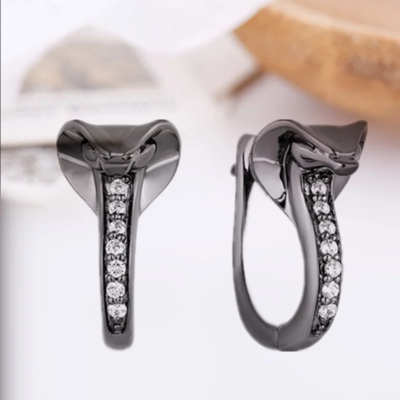 Ladies Earrings Classic income black zircon ladies animal earrings fashion exquisite popular cold black zircon