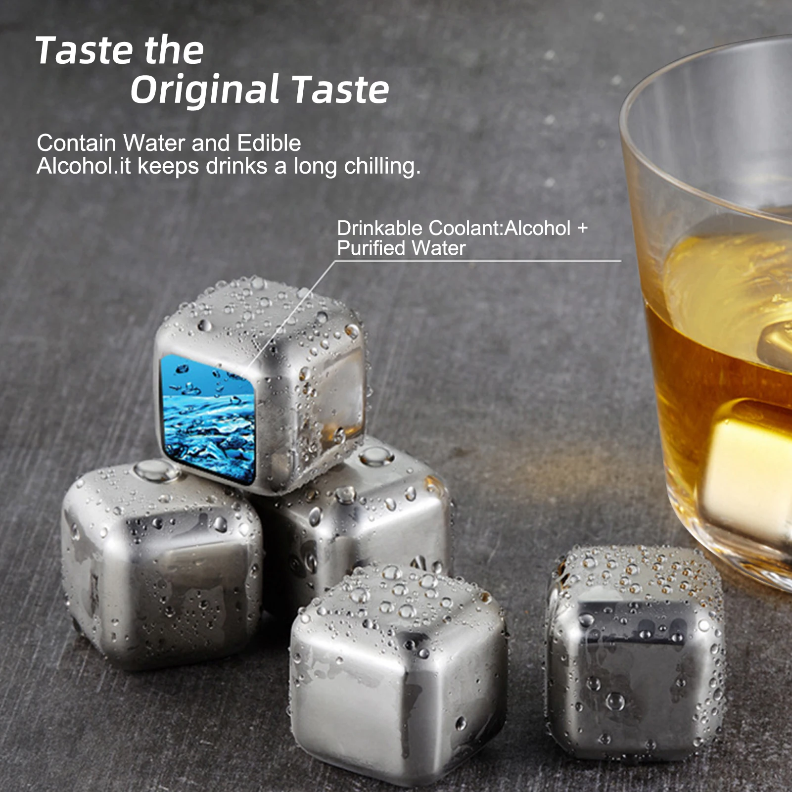 Stainless Steel Whisky Wine Ice Cube Stones Cubes Trays Metal Reusable Chilling Rocks with Tongs Keep Drink Cold and Longer