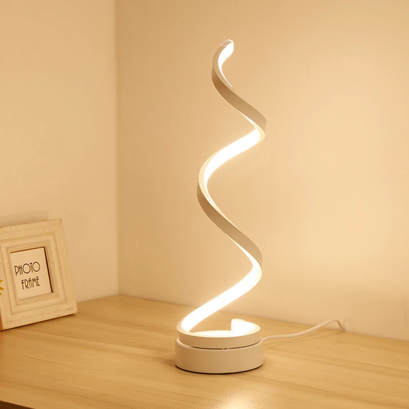 Modern LED Spiral Table Lamp Curved Desk Bedside Lamp Cool White Warm ...