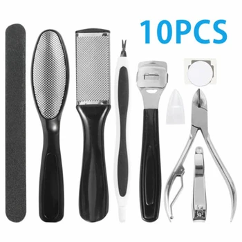 

10 in 1 Foot Rasp File Hard Dead Skin Remover Pedicure Peeling Tools Kit Foot Care Tool Feet Heels Toe Cuticle Kit