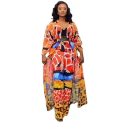 Ensemble de 2 pièces pour femmes, Cardigan en mousseline de soie, Robe ample, pantalon assorti, Boubou Africain, riche Bazin, vêtements africains d'automne 