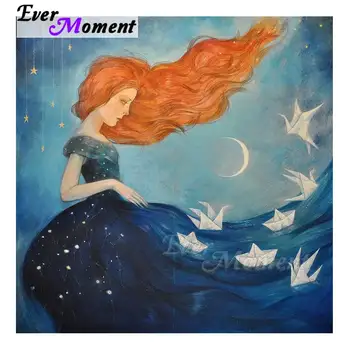 

Ever Moment Diamond Painting Dream Girl Red Hair Moon Star Full Square Resin Diamond Mosaic Embroidery Home Decoration 4Y097