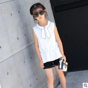 

Children 's Summer Clothing Set New 2019 Spring and Autumn Girls White Black Color Sets Size4-14 Kids Clothes Sets 2 Piece ly147