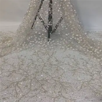

2020 African high quality sequence French Nigerian sequins net tulle mesh African lace fabric for dress 5yards/lot Pink SL596