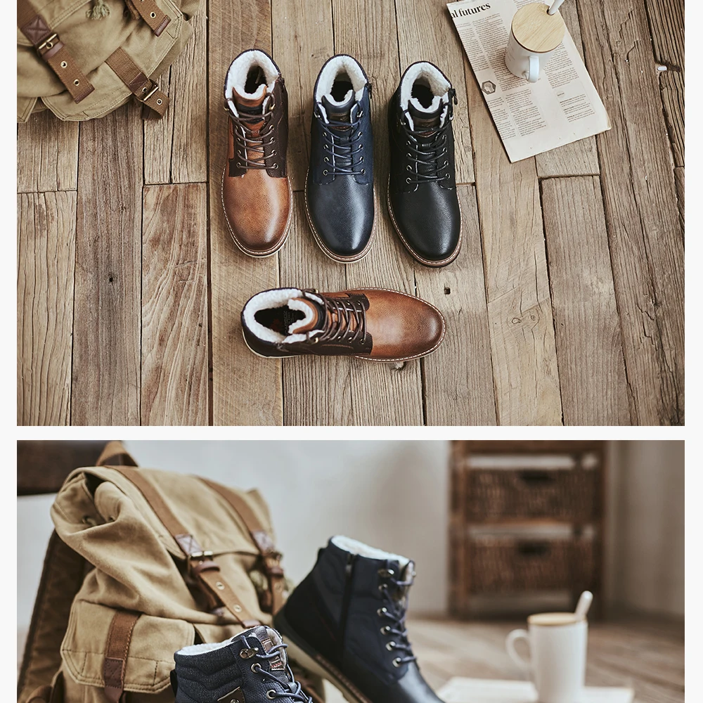 Мужские зимние ботинки, мужские зимние ботинки на шнуровке, новые теплые ботинки, мужские Нескользящие кожаные модные повседневные ботинки, удобные мужские ботинки на меху