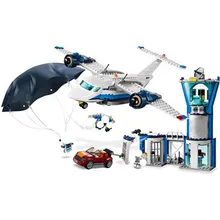 Céu polícia base aérea cidade polícia blocos de construção avião pára-quedas blocos de construção tijolos modelo brinquedos para o miúdo presente aniversário