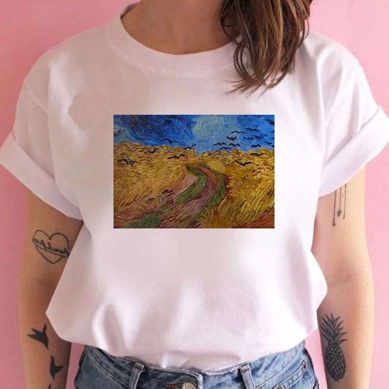 Women's Wreath T-shirt Portrait of Van Gogh clothes ladies short sleeve Kawaii Tees top graphic T-shirt printing T-shirt female