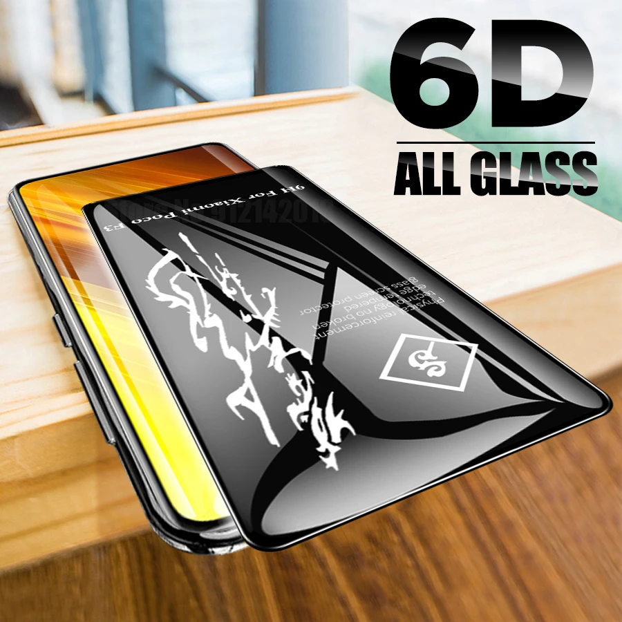 Защитное стекло 6D для Xiaomi Mi 10T 9T Poco X3 NFC F3 M3 F2 Pro F1 Redmi Note 10 9 8 7 9S 9A полное закаленное |