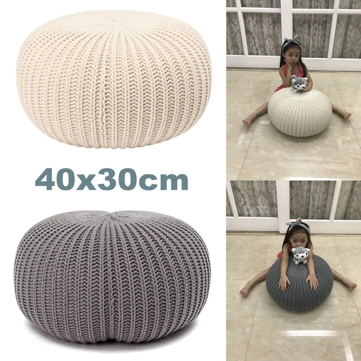 Modern Round Footstool Ottoman Pouffe Stool Fabric Foot Rest Kids Photo Props Nordic Sofa Cushion Stool Footrest Bedroom Decor