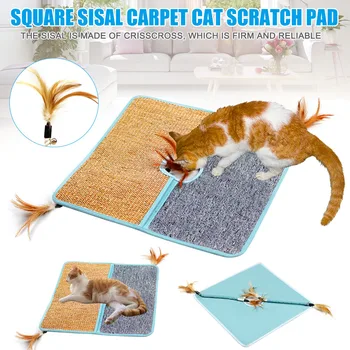

Sisal Cat Scratcher Board Scratching Mat Square Pad with Feather Pet Toy BJStore