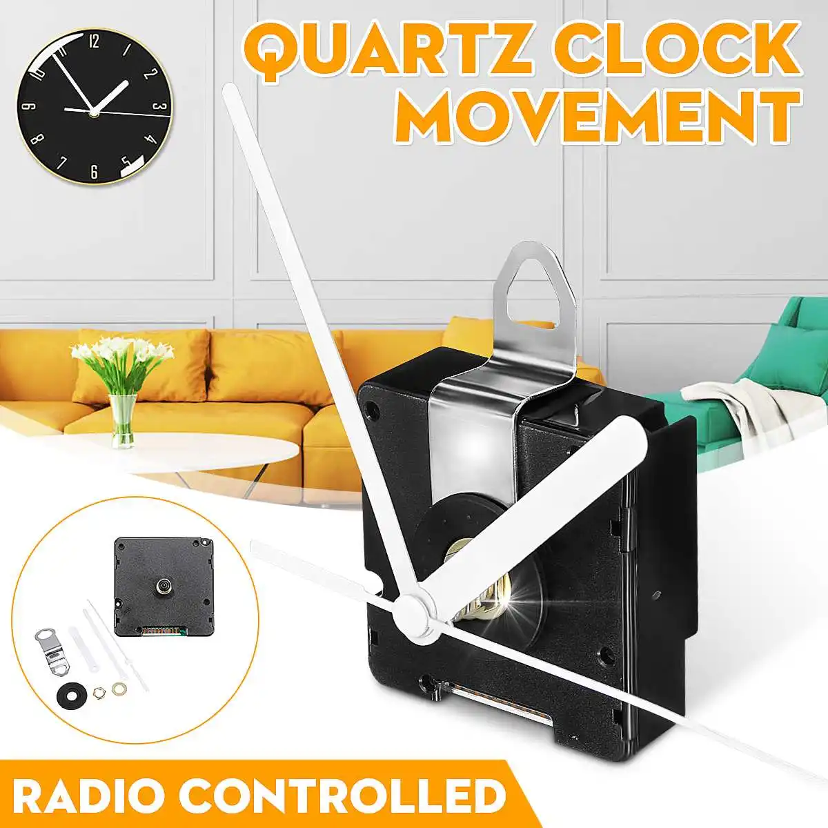 1 Set Quartz Clock Movement Mechanism DIY Kit Battery Powered & hanging bracket 