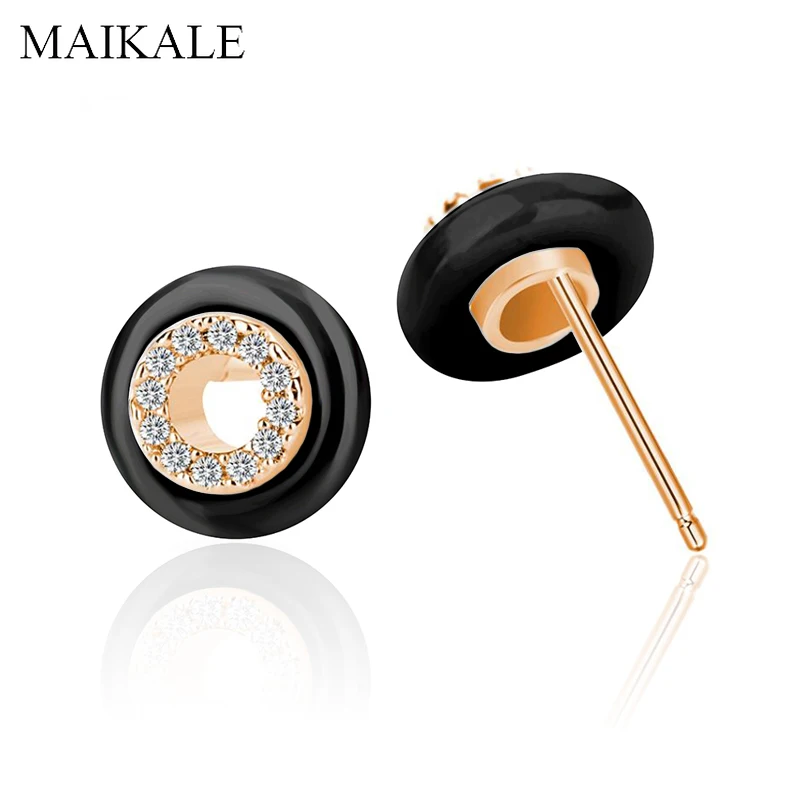 Женские классические серьги гвоздики MAIKALE черные/белые керамические круглые с