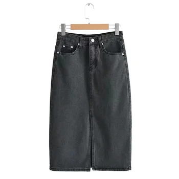 

women black denim skirts vintage ladies midi skirt fashion casual brand feminina midi calf length saias faldas