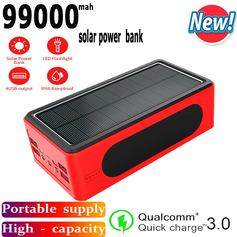99000mAh Solar Power Bank Portable Charger Large Capacity 4USB LED Light Fast Charging PowerBank for Samsung Xiaomi Iphone | Мобильные