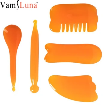 

5 Pcs Gua Sha Massage Board Scraping Tool Set, Chinese Traditional Facial Skin Reduce Pain Professional Physical Therapy