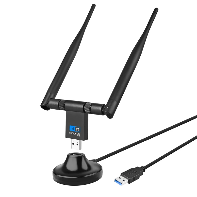 USB WiFi адаптер беспроводной сетевой адаптер, 1200 Мбит/с двухдиапазонный 2,4 ГГц/300 Мбит/с 5 ГГц/867 Мбит/с высоким коэффициентом усиления двойной 5 дБи антенны сети Wi-Fi