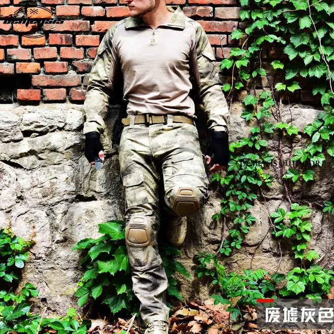 Тактическая охотничья камуфляжная одежда военная форма страйкбол одежда армейская тактическая рубашка+ брюки с наколенниками - Цвет: atacs au