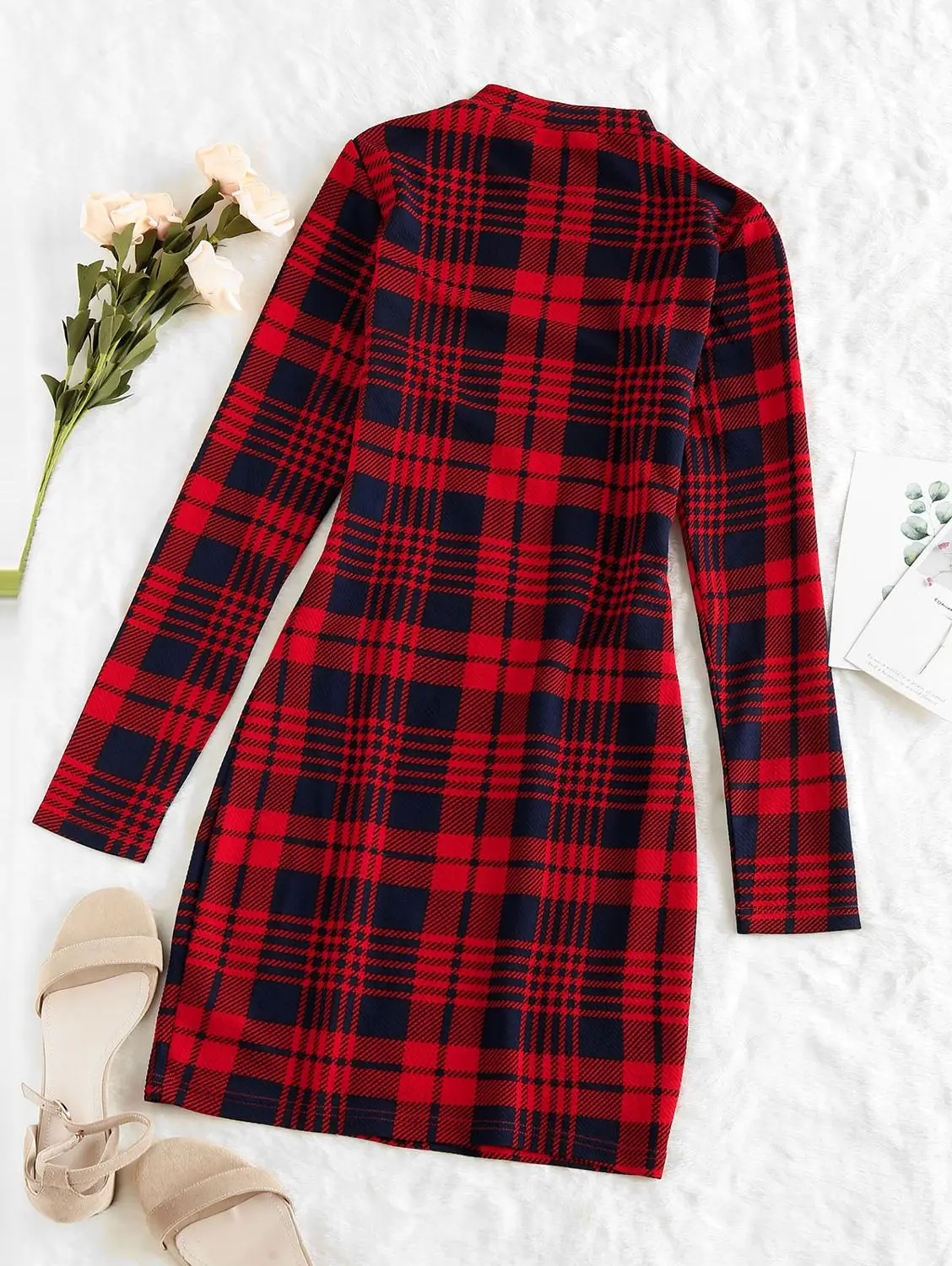 ZAFUL Plaid Dress Women Vintage Houndstooth Bodycon Sexy Mini Dress 2019 Winter Office Ladies Elegant Sheath Skinny Dress Femme