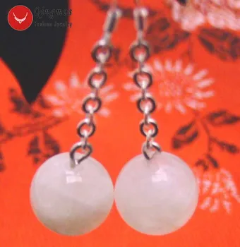 

Qingmos Genuine 10mm Round Natural White MoonStone Earring for Women with Silver S925 Hook Dangle Earring 2" Jewelry ear324