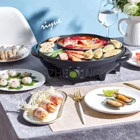 Home 220V Stainless Steel Nonstick Coat Pan Electric Hot Pot 1600W Auto Thermostat Control Frying Barbecue Grilled Meat Boiler 1