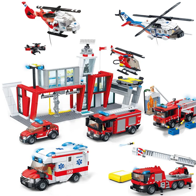 

GUDI Block Legoingly City Fire Station Ambulance Plane Car Building Blocks Bricks Kits Assembled Educational Toys For Children