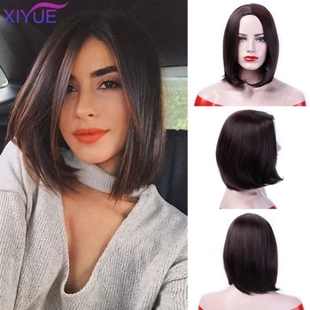 

XIYUE Straight Black Synthetic Wigs With Bangs For Women Medium Length Hair Bob Wig Heat Resistant bobo Hairstyle Cosplay Wigs