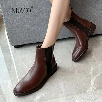 

Quality Leather Boots Women Genuine Leather Ankle Boots Winter Shoes Black Brown Boots Slip On Botines Mujer
