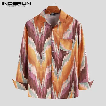 

INCERUN Casual Printed Men's Shirt Fashion Lapel Streetwear Long Sleeve Brand Blouse Vacation Chic High Quality Men Shirts 2020