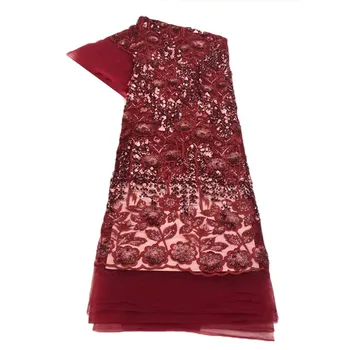

Stylish Sequins French Lace Fabrics Red Mesh Lace Fabrics Nigerian Embroidered Fabrics For Wedding Party Evening Dress SL42