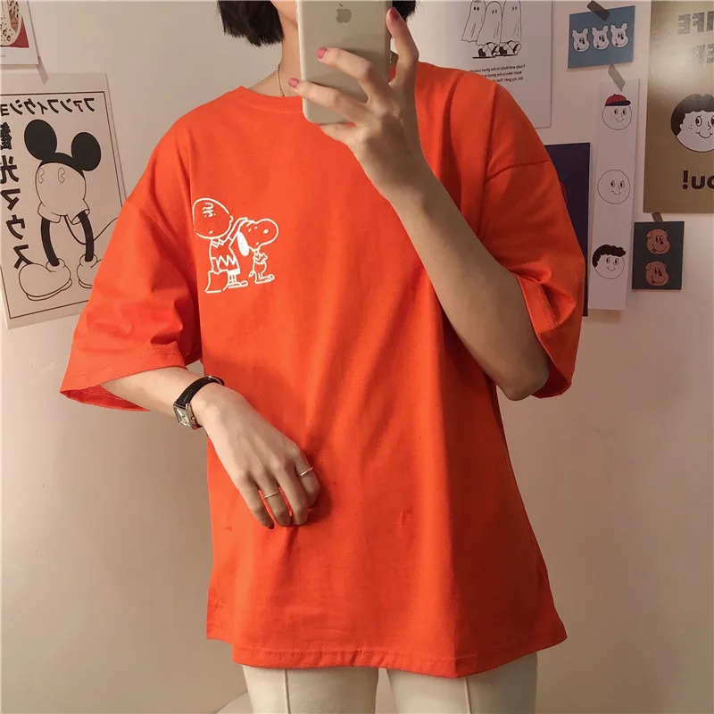 

Women T Shirt Short Sleeve Snoopy Print Korea Sweet Kawaii Female Tee Shirts Tops