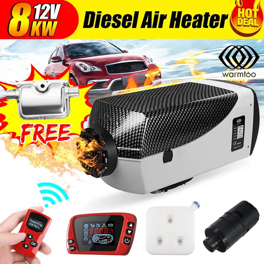 

8KW 12V Air Diesel Heater Car Heater Silencer Fuel Pump LCD Thermostat Switch 2 Air Outlet Warming Equipment For Trucks Boats RV