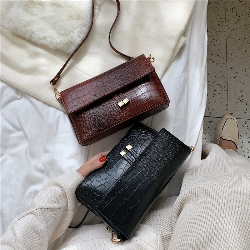 

Crocodile Pattern Retro Small Bag WOMEN'S Bag Bag2019 New Style Fashion Korean-style Versatile Textured Shoulder Square Sling Ba
