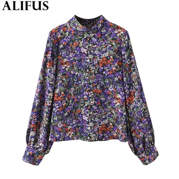 

Fashion Za Women's Shirt 2020 Elegant Floral Pattern Stand Collar Shirts Blouses Loose Ladies Lantern Sleeve Blusas Tops