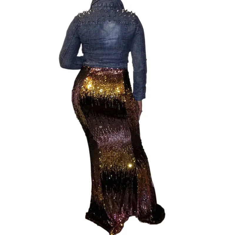Расшитая блестками модная юбка градиентного цвета, женская тонкая прямая юбка с высокой талией, Клубные вечерние блестящие юбки MCY8212